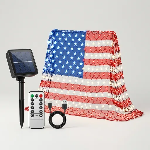 Solar American Flag Lights Outdoor, 420 LED Waterproof American Flag Net Lights 6.75FT x 3.53FT Patriotic Ornaments for Outdoor Home,Yard,Garden,Camping,Memorial Day,4th of July,Christmas Decorations