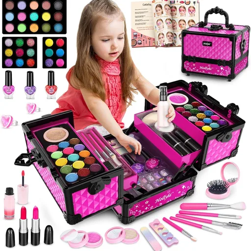 59 Pcs Kids Makeup Toys Kit for Girl, Non-Toxic Real Washable Pretend Set