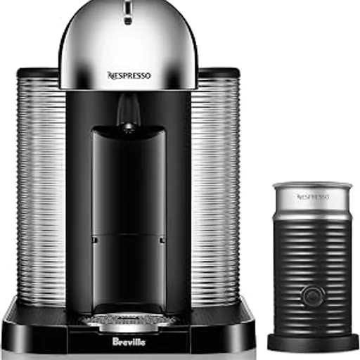 NespressoVertuo Coffee and Espresso Maker by Breville, Chrome with Aeroccino Milk Frother