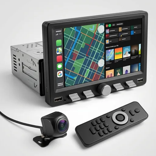 Pyle 7" Single DIN Touchscreen Car Stereo | Wireless Apple CarPlay, Android Auto, Bluetooth, USB/USB-C Fast Charge, AM/FM Radio | Includes Remote & Backup Camera | in-Dash Multimedia Receiver (Black)