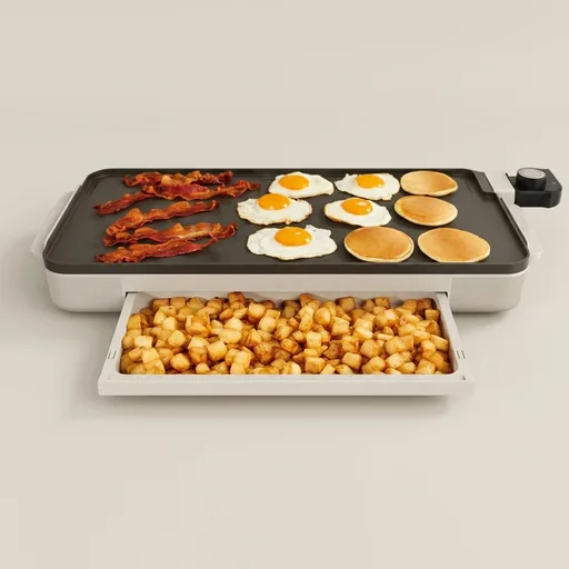 bella 10"x20" Ceramic Griddle with Warming Tray, 1500W Non-Toxic, Oatmilk