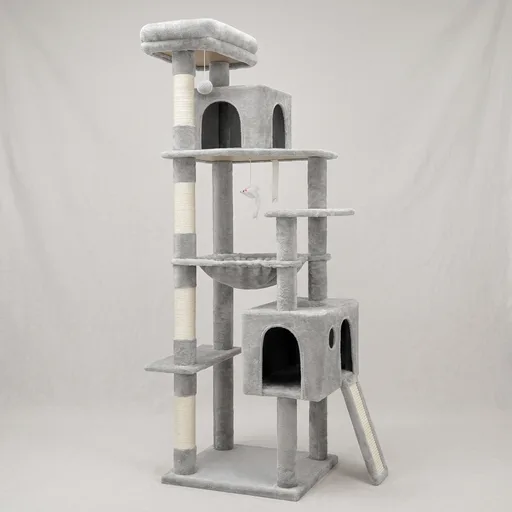 Globlazer Heavy Duty Cat Tree, 70 inch Sturdy Cat Tree for Indoor Cats Extra Large Cat Tower with Scratching Post, Hammock, Cat Condo for Adult Cats Kittens, F70 Pro, Light Grey