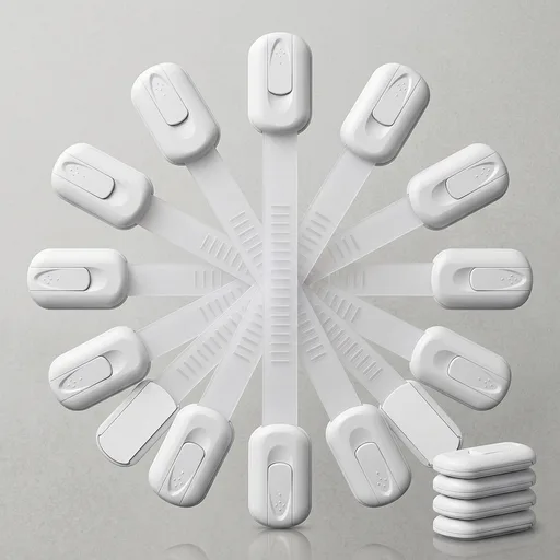 12 Pack Vmaisi Multi-Use Adhesive Straps Locks - Childproofing Baby Proofing Cabinet Latches for Drawers, Fridge, Dishwasher, Toilet Seat, Cupboard, Oven,Trash Can, No Drilling (White) (12)