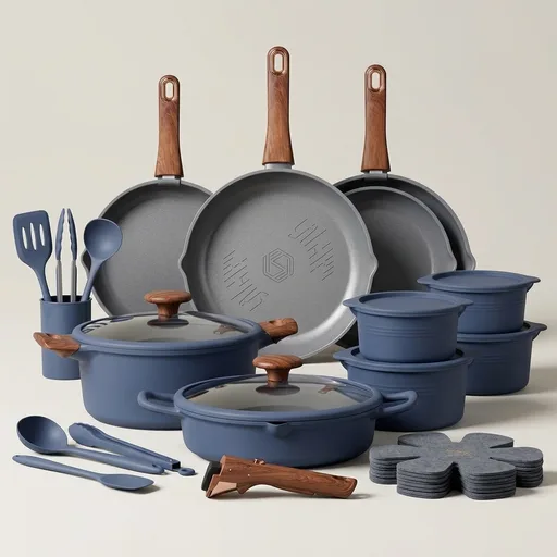CAROTE 30-Piece Titanium Cookware Set, Nonstick Pots and Pans Set with Detachable Handle, RV Kitchen Cooking Set, Camping Use, Induction Compatible, Dishwasher & Oven Safe