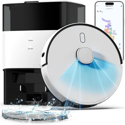 Robot Vacuum and Mop Self-Emptying with 12,000Pa No-Collision Obstacle Avoidance, Carpet Detection, Anti-Tangle Brushes, 75-Day Capacity, App/Alexa Control