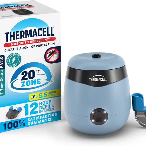 Thermacell E-ZoneGuard Patio Rechargeable Mosquito Repellent, 5.5-Hr Bat | Blue; 20-FT Zone; 12-Hr Refill; Scientifically Proven Outdoor Protection; Bug Spray Alternative; Scent Free; DEET-Free