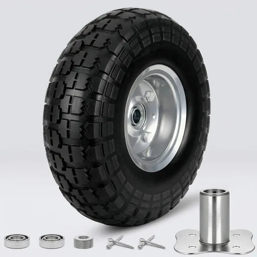 4.10/3.50-4 Flat Free Tire Wheels 10 Inch, Solid Rubber Puncture Proof Airless Wheels with 5/8" Bearings 2.2" Offset Hub for Hand Truck, Dolly Gorilla Cart, Wheelbarrow, Outdoor Utility Cart