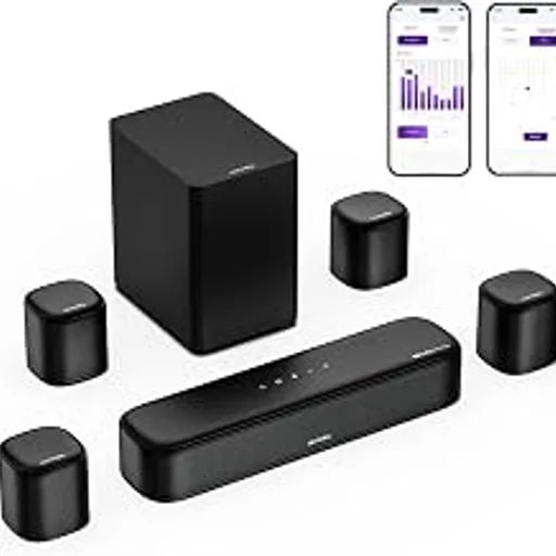 ULTIMEA7.1ch Sound Bar with Dolby Atmos, 4 Surround Speakers, Aura A60 | Surround Sound System for TV with Subwoofer for Home Theater, Sound Bar for Smart TV wi