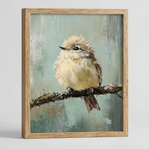 AVECCO Fluffy Bird on Branch Wall Art Canvas