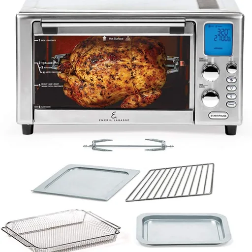 Emeril Lagasse Everyday 360 Stainless Steel Air Fryer, 360° Quick Cook Technology, XL capacity, 9-in-1, 12 Pre-Set Cooking Functions including Bake, Rotisserie, Broil, Pizza, Slow Cook, Toaster