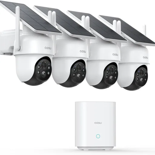 aosu Security Cameras Outdoor Wireless, 4 Cam-Kit, No Subscription Required, Solar-Powered, Home Security Cameras System with 360° Pan & Tilt, Auto Tracking, 2K Color Night Vision, Easy Setup