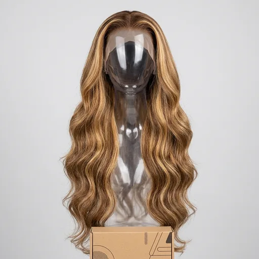 Sunelk Honey Blonde Ombre Lace Front Wig Human Hair Highlight Body Wave Lace Front Wigs Human Hair Pre Plucked 200 Density Glueless Wig 13X6 HD Lace Frontal Wig for Women 4/27 Colored 28 Inch