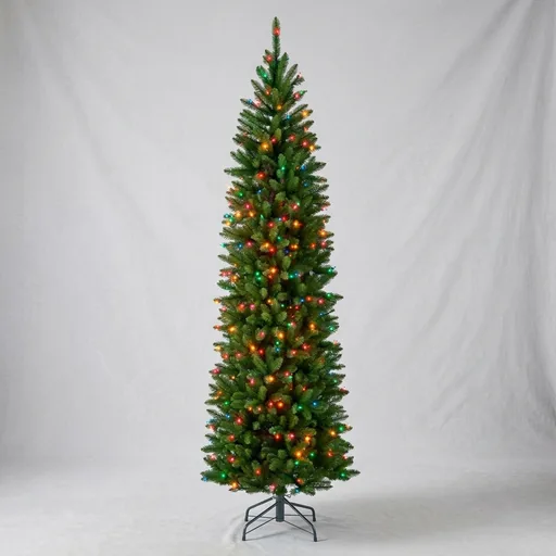 National Tree Company 7 ft Pre-Lit Kingswood Fir Slim Artificial Christmas Tree, 300 Multicolor Lights, 892 Tips, Includes Stand, Green