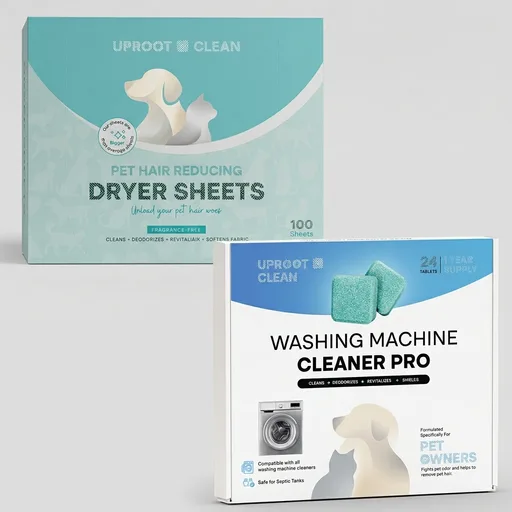 Uproot Clean Washing Machine Cleaner Tablets Pro & Dryer Sheets Pet Hair Reduction Set: Anti-Static Sheets Pet Hair Remover for Laundry & Washer Machine Cleaning Tablets - Spotless Laundry Every Time