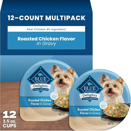 Blue Buffalo Delights Rotisserie Chicken Flavor Natural Grain Free Wet Dog Food for Small Breed Dogs in Hearty Gravy with Natural Ingredients, Vitamins & Minerals, 3.5-oz. Each (12 Cups)