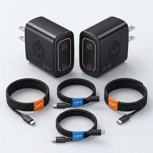 120W Fast Charger USB C - 2 Pack 65W PD Dual Port GaN Type C Charging Block | 3.3/3.3/10/10FT USB C Cable for MacBook Air Pro iPhone 17/16/15 Series Samsung Galaxy S25/S24/S23 Ultra Home Office Travel