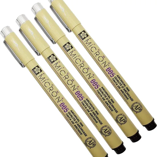 Sakura Pigma Micron 005 Black Pen 0.2mm Line Width Pack of 4 (005)