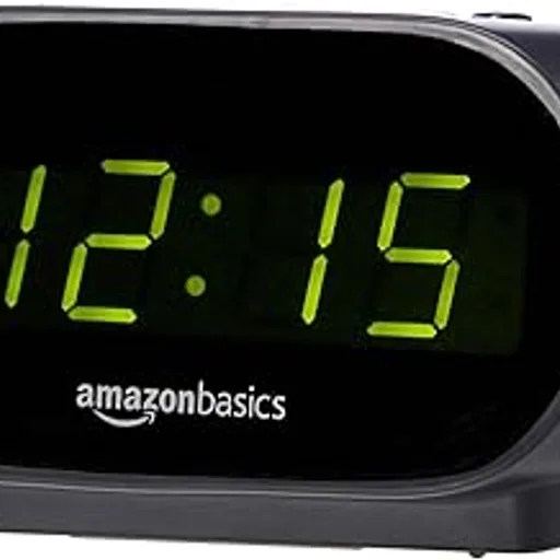 Amazon BasicsSmall Digital Oval Alarm Clock with LED Display, Nightlight, Snooze Function & Battery Backup, Black, 4.5 x 3.5 x 2.4 Inches