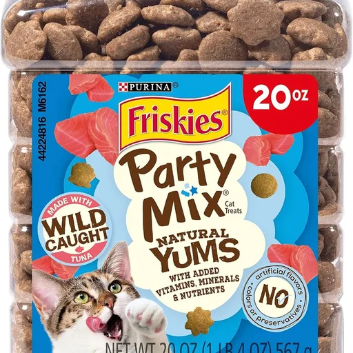 Friskies Purina Party Mix Natural YUMS Tuna Cat Treats, 20 oz Canister