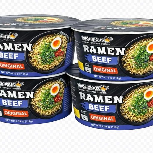 PhoLicious Beef Ramen Noodles – Premium, Instant Ramen Bowl with Real Broth Mix with Spices, Asian Food, Microwavable Cup for Lunch, Meals & Snacks - Beef Flavor (4 Pack)
