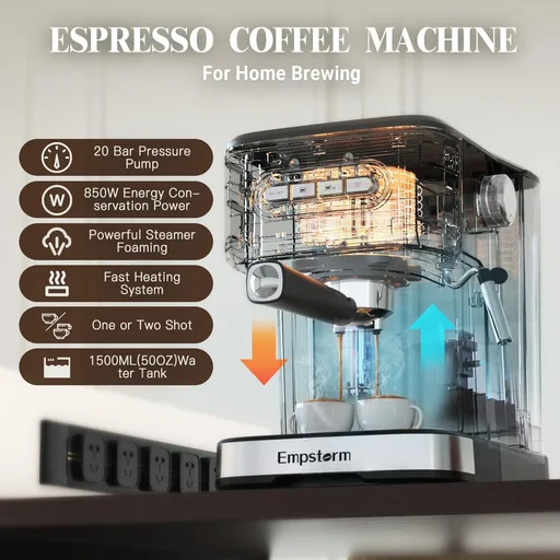 Espresso Machine with Milk Frother Steam, Stainless Steel 1100W