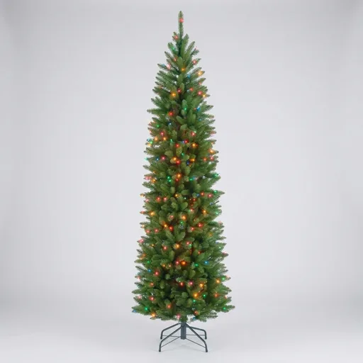 National Tree Company 7 ft Pre-Lit Kingswood Fir Slim Artificial Christmas Tree, 300 Multicolor Lights, 892 Tips, Includes Stand, Green