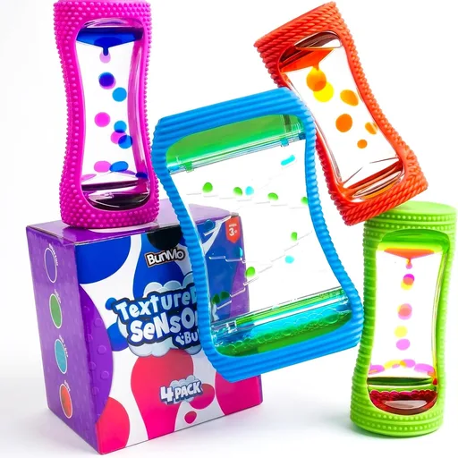 BUNMO Liquid Motion Bubbler Large Sensory Toy for Kids & Adults 4 Pack – Gentle Fidget Toy – Stimulating Visual Sensory Experience – Colorful Bubble Fidget Timer for Desk & Travel