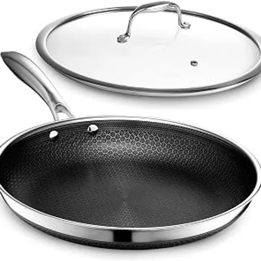 HexClad12" Hybrid Nonstick Frying Pan with Lid, Dishwasher & Oven Safe