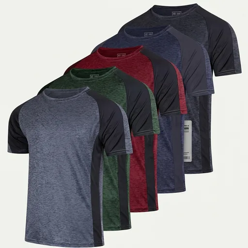 Real Essentials 5 Pack: Men's Dry-Fit Short Sleeve Crew Neck T Shirts Fitness Running Gym Workout Cool Exercise Athletic Tee
