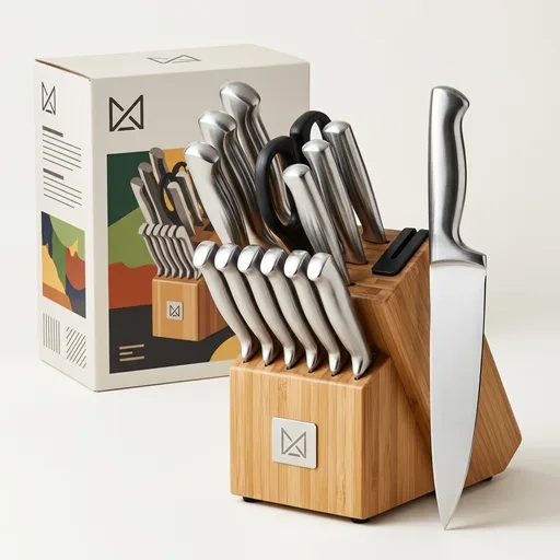 McCook Knife Set Kitchen Steel Knife Block Set w Built-in Sharpener | German Forged Stainless Steel,15 PC,Razor Sharp,Non-Stick&Anti-Rust,Ergonomic Handle,Full