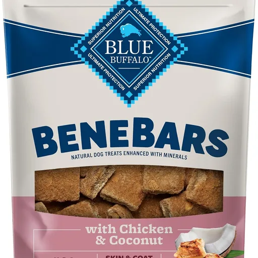 Blue Buffalo BeneBars Skin & Coat Support Dog Treats with Omega 3 & 6 Fatty Acids, Made with Natural Ingredients, USA Chicken & Coconut, 9-oz. Bag