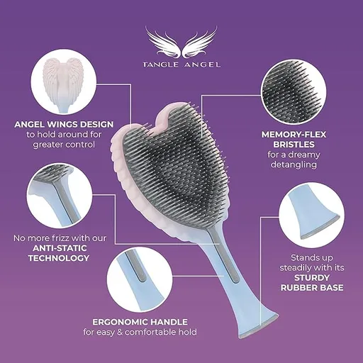 Detangling Hair Brush - Anti Static Angel Wing Hair Brush with Soft & Flexible Bristle for Straight & Wavy Hair - Tangle Angel Hair Detangler Brushes for Blow Drying & Shower - Matt White