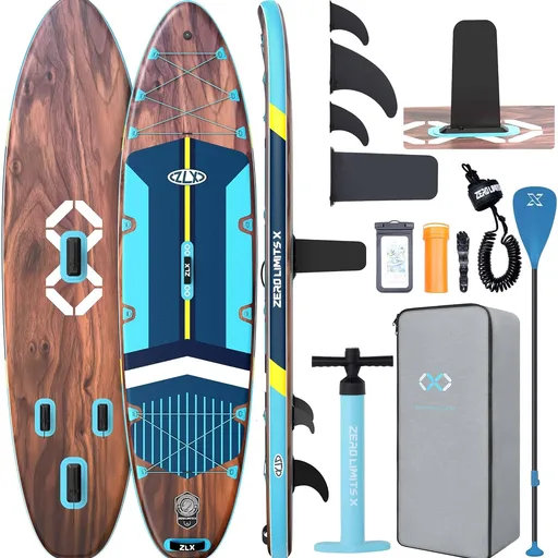ZLX 11'6"x35" Ultra Wide Inflatable Stand Up Paddle Board | Stable Non-Slip Deck Pad, Unique Fin System, Premium SUP Accessories & Backpack - Upgraded Pump for Adults, All Skill Levels