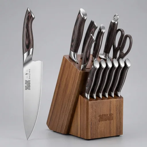 HOSHANHO 12PCS Knife Set with Block, Ultra Sharp Japanese Kitchen Knife Set | Professional Chef Knife Block Set with Japanese High Carbon Stainless Steel, Ergonomic Handle, Sharpener and Scissors, Gifts