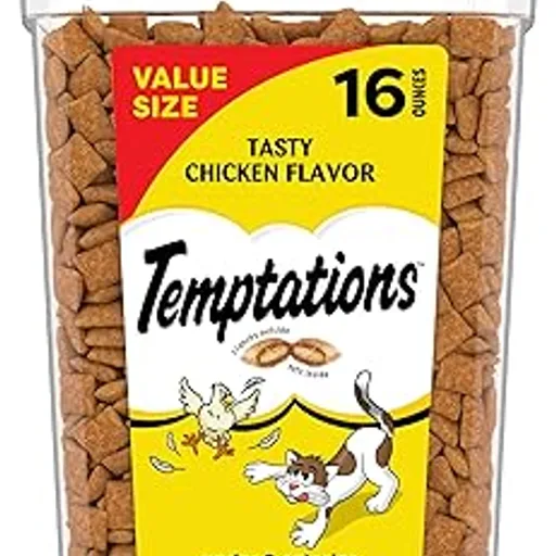 TemptationsClassic Crunchy and Soft Cat Treats, Tasty Chicken, 16 oz | Under 2 calories per treat, crunchy outside & soft inside, resealable tub, 100% complete