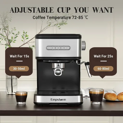 Espresso Machine with Milk Frother Steam, Stainless Steel 1100W