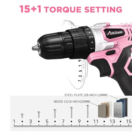 AVID POWER 20V Cordless Drill Set for Home DIY & Beginner Projects - Lightweight Power Drill with Battery Charger & 22 Bits, Variable Speed, 3/8" Keyless Chuck, Ideal for Furniture Assembly (Pink)