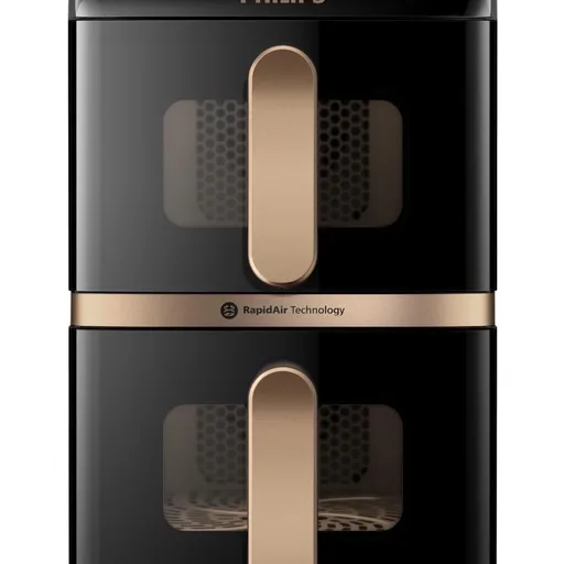 Philips Airfryer 4000 Series Stacked Dual Basket, Stacked Air Fryer with 2 Baskets, 10L, RapidAir Technology, 45% Less Space Required, PFAS Free Ceramic Coating, Viewing Window (NA462/70)