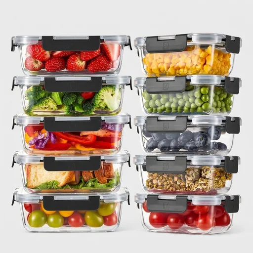 Liuruiyu 10 Pack Glass Food Storage Containers with Lids, Meal Prep Containers, Airtight Bento Boxes with Leak Proof Locking for Microwave, Oven, Freezer and Dishwasher, BPA Free