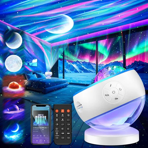 Iceberg Northern Lights Projector, White Galaxy Projector with Bluetooth | 300+ Light Modes, 15 White Noise Sounds, Detachable Base, 360° Rotation, Sleep Aid & Bedroom Decor Gift