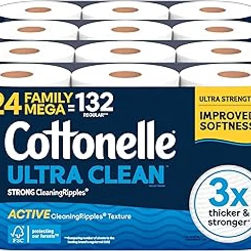 Cottonelle Ultra Clean Toilet Paper, 24 Family Mega Rolls=132 Regular Rolls