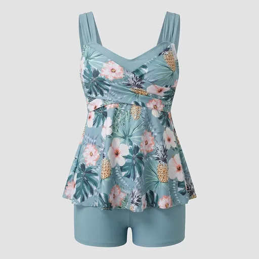 B2prity Tankini Swimsuits for Women Tummy Control Two Piece Modest Bathing Suits Floral Skirt Top with Boyshorts
