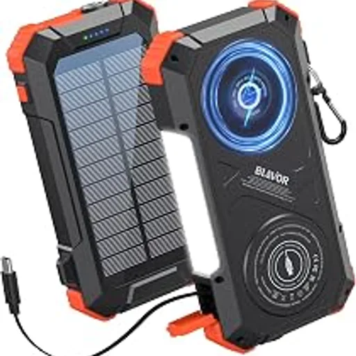 BLAVOR Solar Power Bank Built-in Retractable Cable 20000mAh | Wireless Magnetic Charging, Camping Light, Flashlight, 20W Fast Charging, Portable Battery Pack fo