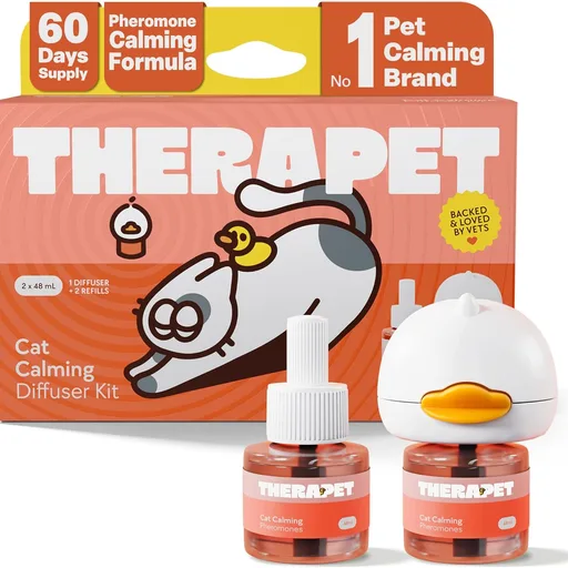 TherapetMD 60-Day Cat Calming Diffuser - Cat Pheromone Diffuser for Stress, Pee Spraying, Cat Fighting, Aggression, Excessive Meowing & Scratching - 60-Day Refill Included - Packaging May Vary