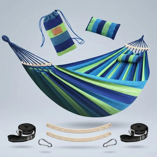 Chihee Cotton Hammock Holds Up to 660lbs Fabric Hammock 8.9x4.9ft Soft Portable Tree Hammocks Camping with Detachable Spreader Bar Pillow 2 Strong Webbings 2 Carabiners Indoor Outdoor Backyard Garden