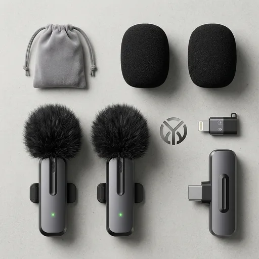 Wireless Mini Microphone for iPhone, Android - 2 Pack Lavalier Microphone for Video Recording, 2 In 1 Noise Reduction Lapel Mic for Ipad, Clip-on Mini Mic with USB-C for Content Creators Podcast