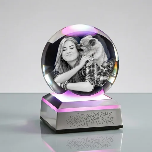 Personalized Pet Memorial Crystal Ball, Custom 3D Engraved Dog Cat Photo Gift, Sympathy Gift for Loss of Pet, Dog Memorial Keepsake for Dog Lovers, Unique Pet Loss Gifts
