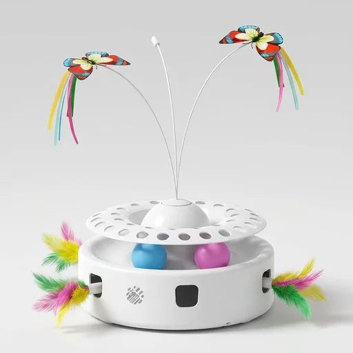 Potaroma Cat Toys 3in1 Automatic Interactive Kitten Toy, Fluttering Butterfly, Moving Feather, Track Balls, Dual Power Supplies, USB Powered, Indoor Exercise Ki