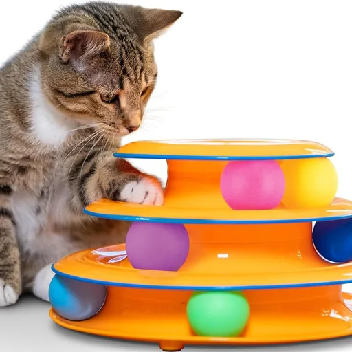 Catstages Tower of Tracks Interactive Cat Toy, 6 Spinning Balls, 10" x 5.3" | 3 Tiers of Tracks, Natural Hunting Instincts, Bat, Swat, Chase, Interactive Enrich