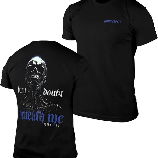 Gymreapers Skull Moisture Wicking T-Shirts for Men - Short Sleeve Workout Gym Shirts - Running Athletic Tees & Dry Fit Tshirt